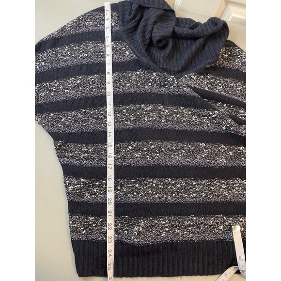 New Directions Navy White Cowl Neck Butterfly Short Sleeve Sweater Sz L - Picture 8 of 8